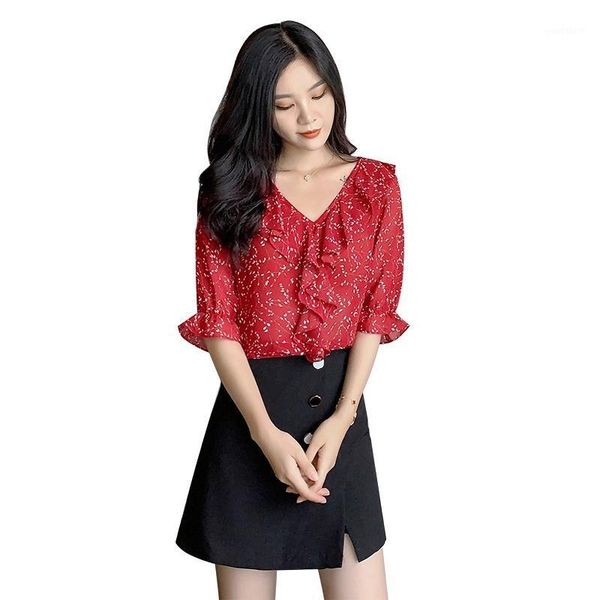 womens and blouses summer fashion shirt v-neck floral shirt ruffle short sleeve women blusas1, White
womens and blouses summer fashion shirt v-neck floral shirt ruffle short sleeve women blusas1, White