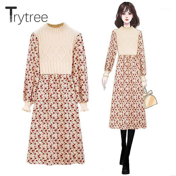 trytree 2020 autumn winter women's dress casual elastic turtleneck knitted patchwork floral puff sleeve a-line office lady dress1, Black;gray
trytree 2020 autumn winter women's dress casual elastic turtleneck knitted patchwork floral puff sleeve a-line office lady dress1, Black;gray
