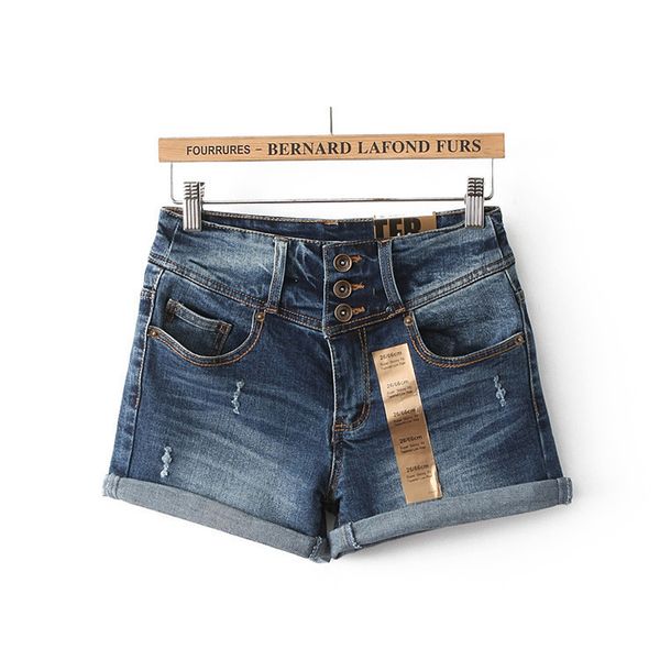 women's wear spring and summer high waist three grain buttons with holes showing thin stretch denim water washing shorts a889, Blue
women's wear spring and summer high waist three grain buttons with holes showing thin stretch denim water washing shorts a889, Blue