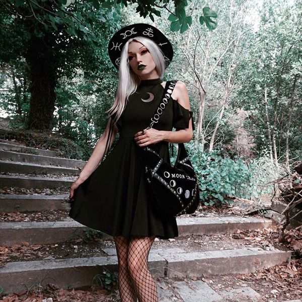 halter off shoulder gothic dress women summer a line pleated black moon hollow lace up chic goth girl club short dresses, Black;gray
halter off shoulder gothic dress women summer a line pleated black moon hollow lace up chic goth girl club short dresses, Black;gray