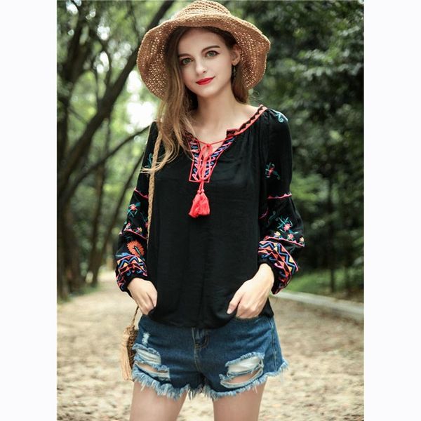 women bohemia blouse shirts women cotton linen embroidered blouse shirt long sleeve black, White
women bohemia blouse shirts women cotton linen embroidered blouse shirt long sleeve black, White