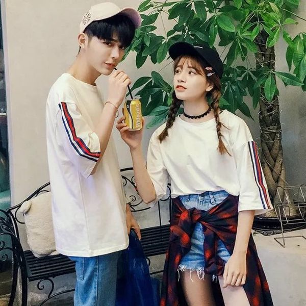summer men's short half loose round neck color bar middle trend student couple quarter sleeve t-shirt, White;black
summer men's short half loose round neck color bar middle trend student couple quarter sleeve t-shirt, White;black