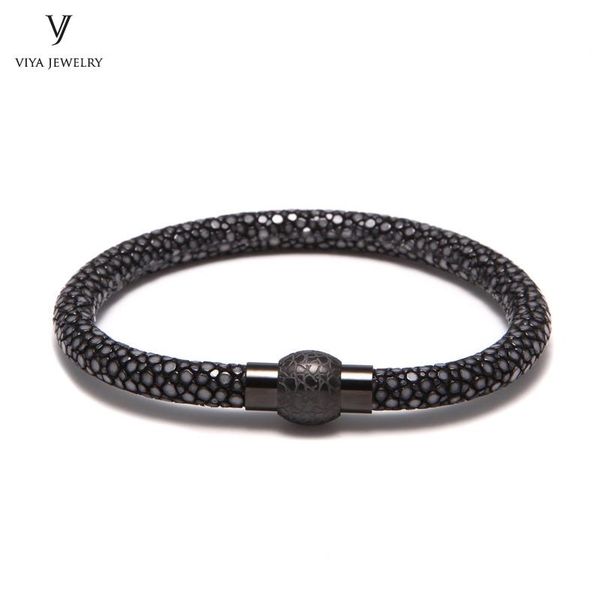 charm bracelets 2021 luxury men black stingray leather bracelet round magnet buckle jewelry genuine leather&magnetic closed, Golden;silver