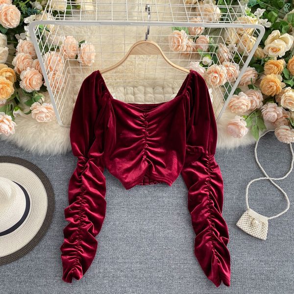 2021 new chic retro female blouse low elegant short elastic autumn ruched streetwear velvet 1e1o, White
2021 new chic retro female blouse low elegant short elastic autumn ruched streetwear velvet 1e1o, White