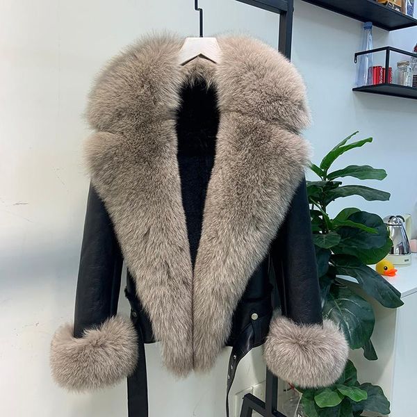 maylofuer 100% real fur coat genuine sheepskin leather jacket imported material big collar with natural fur cuffs, Black
maylofuer 100% real fur coat genuine sheepskin leather jacket imported material big collar with natural fur cuffs, Black