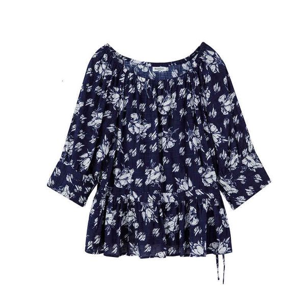 women's t-shirt blue print boat collar jacket xk95, White
women's t-shirt blue print boat collar jacket xk95, White