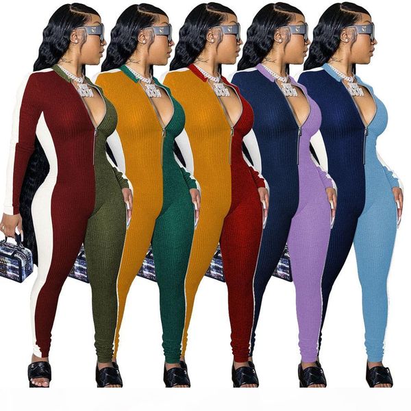 women jumpsuit slim designer splicing contrast stitching sports zipper collar ladies new fashion rompers onesies, White
women jumpsuit slim designer splicing contrast stitching sports zipper collar ladies new fashion rompers onesies, White