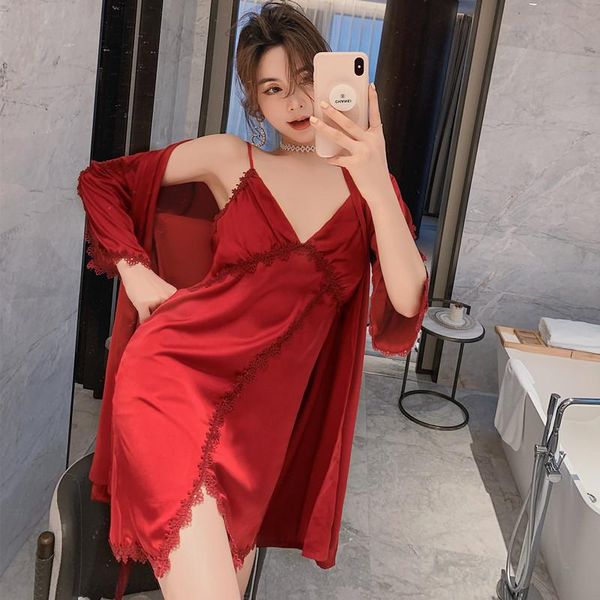 satin lace pyjamas sets home wear underwear robe & gown sets femme sleepwear l xl, Black;red
satin lace pyjamas sets home wear underwear robe & gown sets femme sleepwear l xl, Black;red