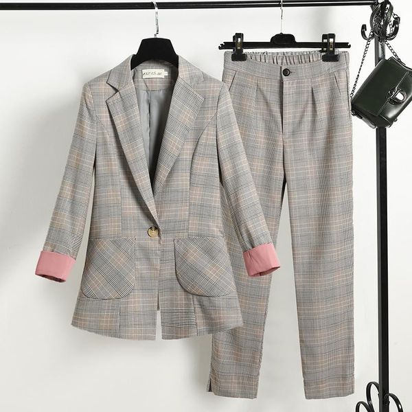 women's suit pants office two-piece suit temperament casual plaid ladies jacket fashion pants overalls, White
women's suit pants office two-piece suit temperament casual plaid ladies jacket fashion pants overalls, White