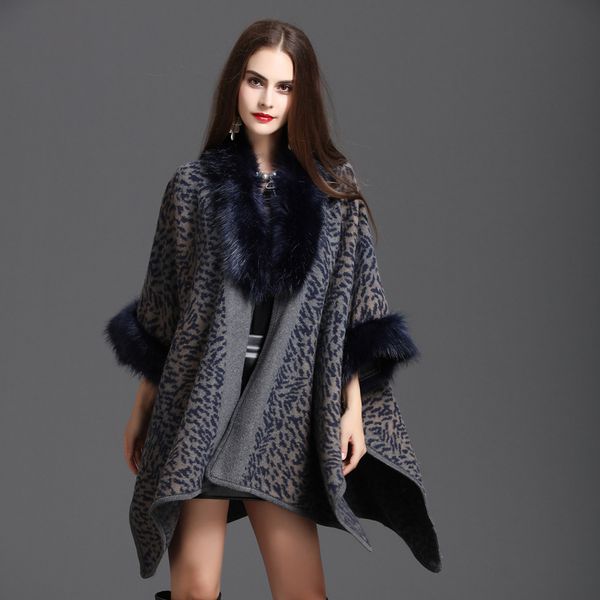 women woolen coat cape coat poncho faux fur collar loose outwear knitwear cloak coats long poncho faux fur big yards jackets, Black
women woolen coat cape coat poncho faux fur collar loose outwear knitwear cloak coats long poncho faux fur big yards jackets, Black