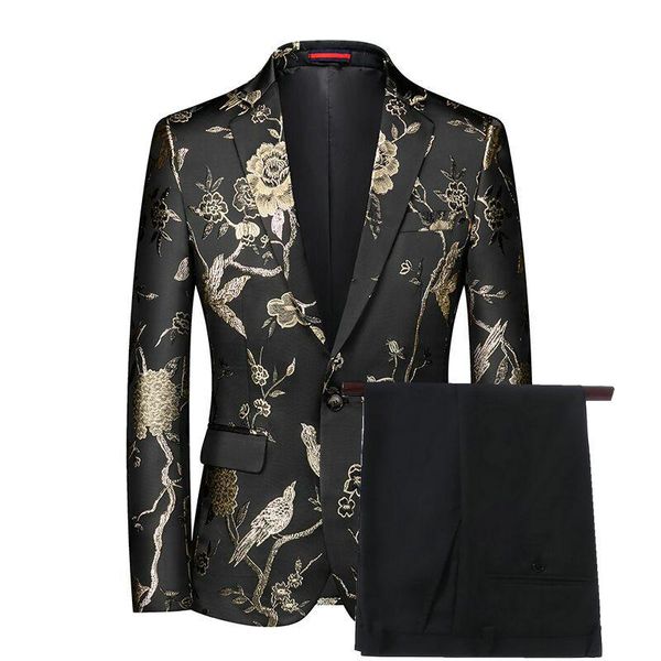 men's suits & blazers 2021 elegant custom black gold floral men suit for party prom 2 pieces groom wedding notched lapel mens tuxedos, White;black
men's suits & blazers 2021 elegant custom black gold floral men suit for party prom 2 pieces groom wedding notched lapel mens tuxedos, White;black
