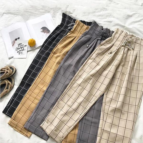 four seasons new casual drawstring ankle length plaid hong kong style loose pants loose harem womens pants nine, Black;white
four seasons new casual drawstring ankle length plaid hong kong style loose pants loose harem womens pants nine, Black;white