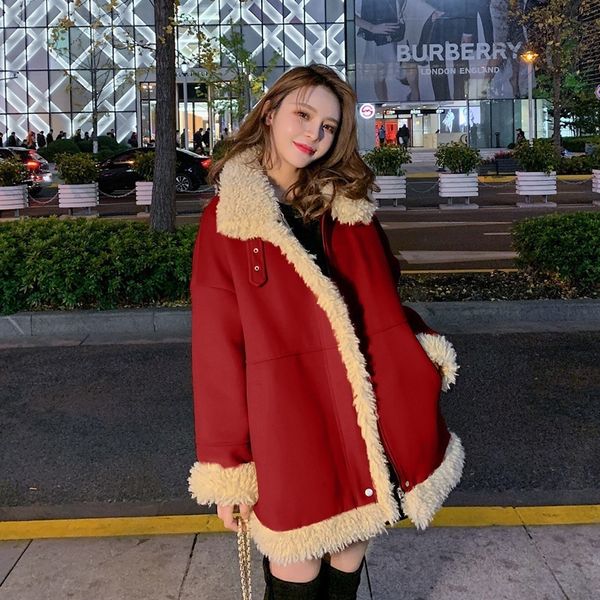 lamb wool cotton women's mid-length korean cotton-padded jacket winter 2021 new, Black