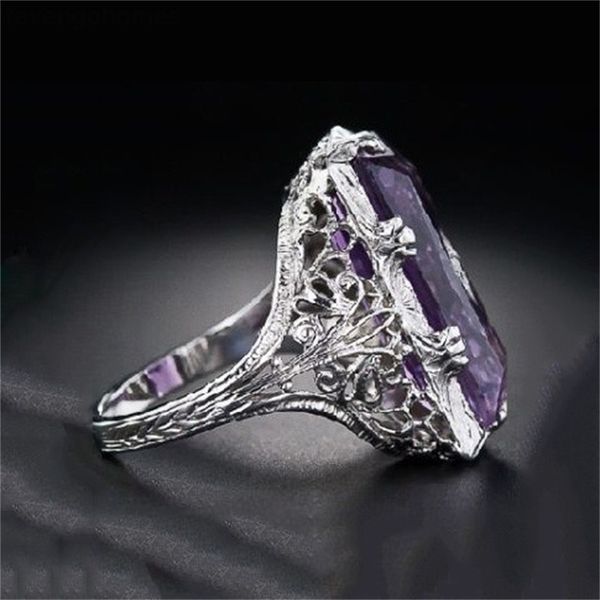 bright purple stone hollow out pattern retro large silver women girl anniversary rings bague us size 6--10, Golden;silver
bright purple stone hollow out pattern retro large silver women girl anniversary rings bague us size 6--10, Golden;silver