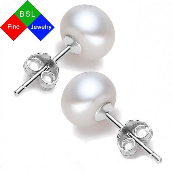 bsl fine jewelry fashion classic 925 sterling silver single natural freshwater pearl stud earrings white / pink / purple color, Golden;silver