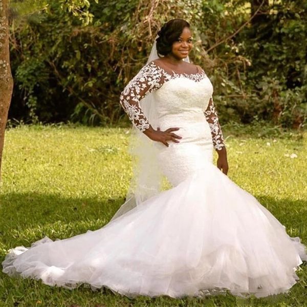 2021 new mermaid gowns sleeve tulle lace beading sleeves plus size wedding dress aad0, White
2021 new mermaid gowns sleeve tulle lace beading sleeves plus size wedding dress aad0, White