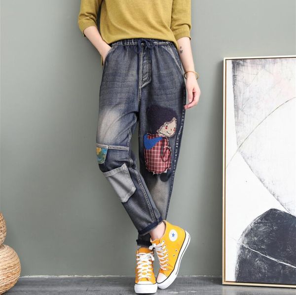 2021 autumn brem women's retro-loose patches of cartoon embroidered elastic-waist high-straight waistband jeans p1747 4f07, Black;white
2021 autumn brem women's retro-loose patches of cartoon embroidered elastic-waist high-straight waistband jeans p1747 4f07, Black;white