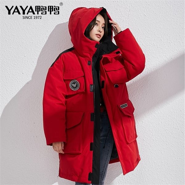 yaya 2020 winter women's european style big pocket down jacket thicken warm plus size black white red snow coat c1204