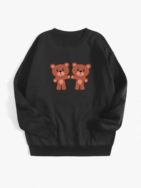 bear print thermal lined pullover v0hn#, White;black 
bear print thermal lined pullover v0hn#, White;black