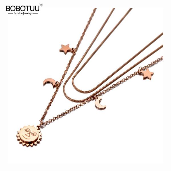 chokers bobotuu bohemia stainless steel three-layer sun star moon choker necklaces pendant chain & link necklace for women girl bn20016, Golden;silver
chokers bobotuu bohemia stainless steel three-layer sun star moon choker necklaces pendant chain & link necklace for women girl bn20016, Golden;silver