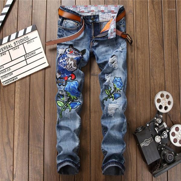 men's jeans men's mid-waist zipper placket trousers blue rose embroidered decoration trend straight-leg pants1
men's jeans men's mid-waist zipper placket trousers blue rose embroidered decoration trend straight-leg pants1