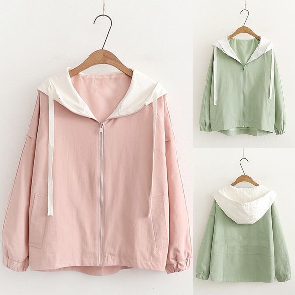 long sleeve matching color thin hooded zip pockets coat cardigan for jacket jackets women 2020, Black;brown
long sleeve matching color thin hooded zip pockets coat cardigan for jacket jackets women 2020, Black;brown