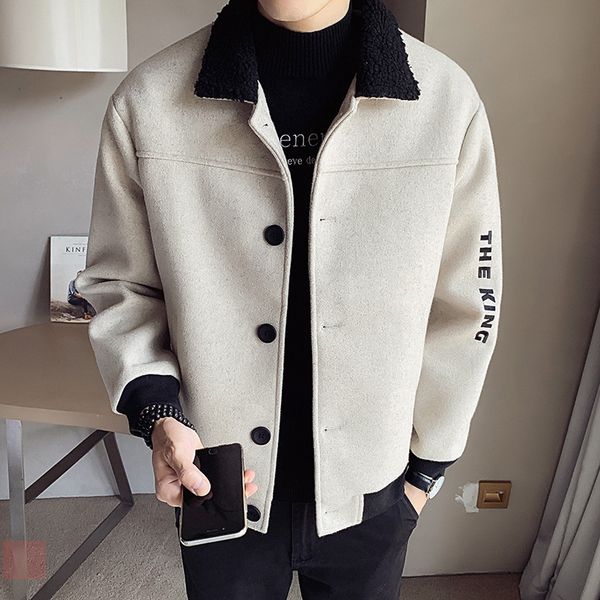 winter woolen men's korean fashion young man lamb wool windbreaker short embroidered coat jacket, Tan;black
winter woolen men's korean fashion young man lamb wool windbreaker short embroidered coat jacket, Tan;black