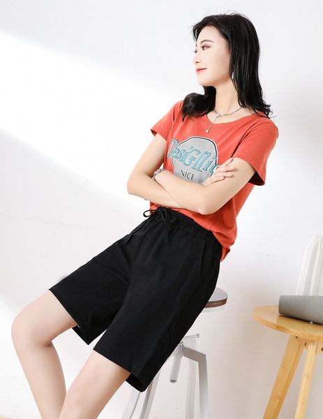 2021 new womens drawstring elastic waist cotton linen knee length shorts 3vn1, White;black
2021 new womens drawstring elastic waist cotton linen knee length shorts 3vn1, White;black