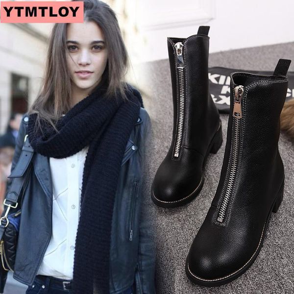 2019 winter and ankle pointed ladies leather fashion black women's boots size t200104