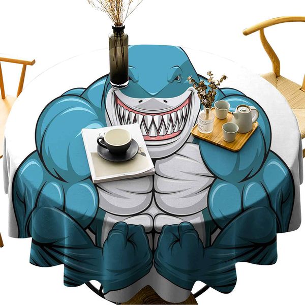 waterproof/oil proof /stain resistant round table cover a smiling toothy white shark with big muscles on arms illustration print
waterproof/oil proof /stain resistant round table cover a smiling toothy white shark with big muscles on arms illustration print
