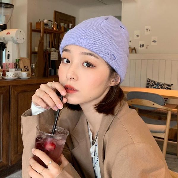 women men winter knitted cuffed beanie hat solid color harajuku hip hop vintage ripped distressed short melon skull cap, Blue;gray
women men winter knitted cuffed beanie hat solid color harajuku hip hop vintage ripped distressed short melon skull cap, Blue;gray
