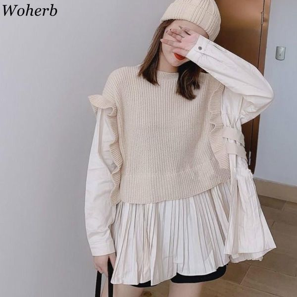woherb fashion knitted pullovers fake two loose sweaters for women paytchwork ruffles jumper casual sueter female 4f908, White;black
woherb fashion knitted pullovers fake two loose sweaters for women paytchwork ruffles jumper casual sueter female 4f908, White;black