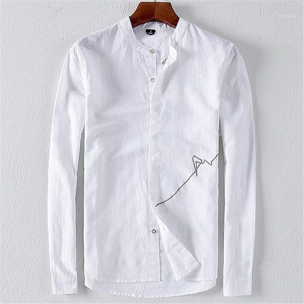 2019 autumn new pure linen men's casual slim embroidery stand collar long sleeve youth shirt 90361, White;black
2019 autumn new pure linen men's casual slim embroidery stand collar long sleeve youth shirt 90361, White;black