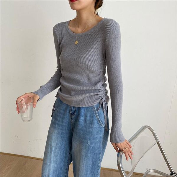 women's sweaters o-neck drawstring pullover jumpers for women 2021 autumn ruched slim female knitted full sleeve knitwear, White;black
women's sweaters o-neck drawstring pullover jumpers for women 2021 autumn ruched slim female knitted full sleeve knitwear, White;black