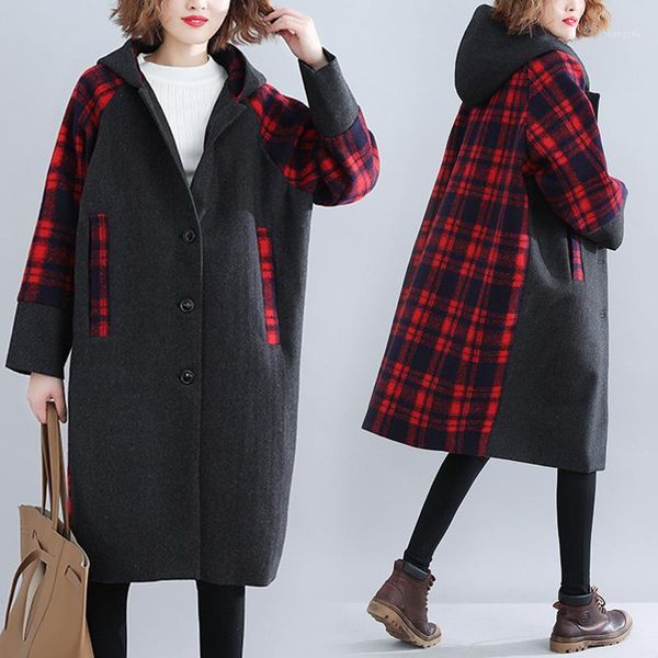long wool coat hooded red plaid patchwork plus size women wool jacket winter new style lapel plus velvet thick woolen overcoat1, Black
long wool coat hooded red plaid patchwork plus size women wool jacket winter new style lapel plus velvet thick woolen overcoat1, Black