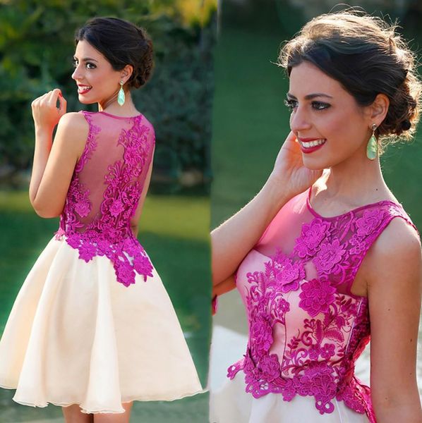 illusion short prom dresses sleeveless a line 2021 fuchsia and white appliques lace mini homecoming dress cocktail party wear, Black
illusion short prom dresses sleeveless a line 2021 fuchsia and white appliques lace mini homecoming dress cocktail party wear, Black