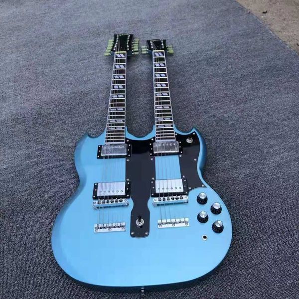 perfect double neck electric guitar 1275 model metal blue finish sale ing 
perfect double neck electric guitar 1275 model metal blue finish sale ing