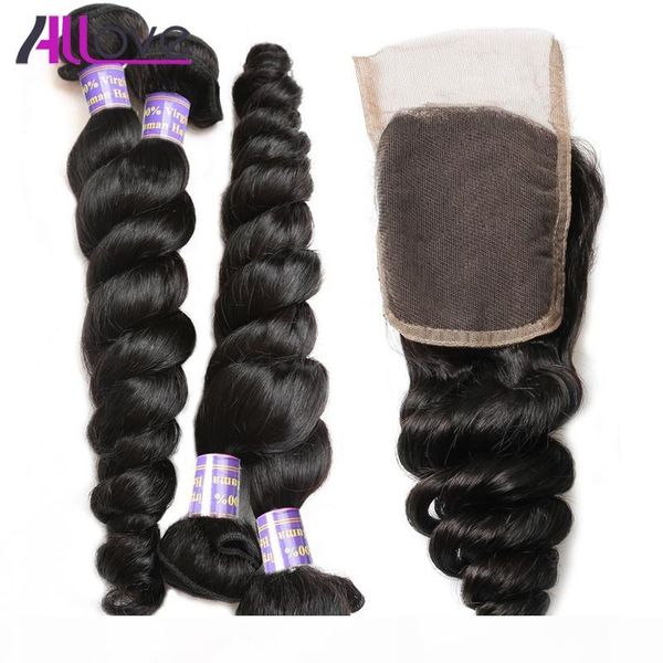 allove wholesale 10a brazilian human hair loose wave 4bundles with lace closure malaysian weaves peruvian hair extensions indian human hair, Black
allove wholesale 10a brazilian human hair loose wave 4bundles with lace closure malaysian weaves peruvian hair extensions indian human hair, Black