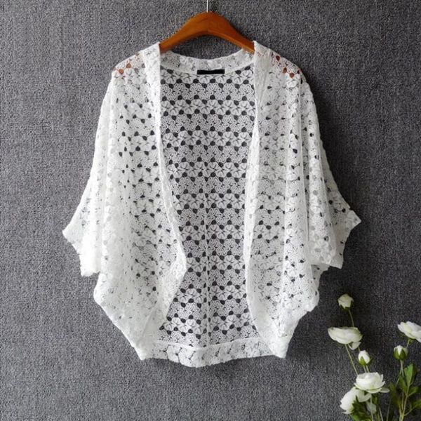 women lace shrug cute casual v-neck batwing sleeve crocheted hollow out lace open cardigan solid color open stitch female shrug, White
women lace shrug cute casual v-neck batwing sleeve crocheted hollow out lace open cardigan solid color open stitch female shrug, White