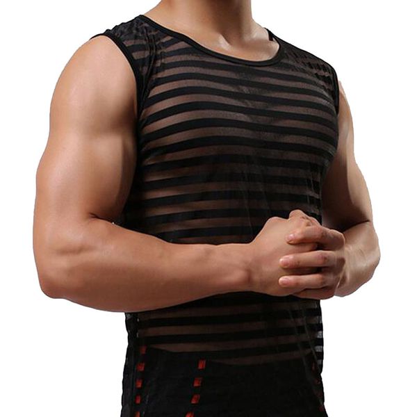 men tank fitness bodybuilding transparent striped undershirts ultra-thin mesh man vest sleeveless camiseta tirantes hombre, White;black
men tank fitness bodybuilding transparent striped undershirts ultra-thin mesh man vest sleeveless camiseta tirantes hombre, White;black