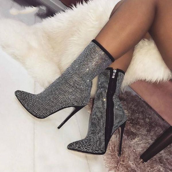 women ankle boots plus size 35-42 rhinestones high heels shoes woman zip pointed toe motorcycle boots for females, Black
women ankle boots plus size 35-42 rhinestones high heels shoes woman zip pointed toe motorcycle boots for females, Black