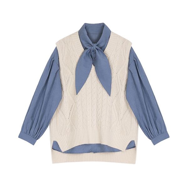 superaen 2020 new design butterfly collar shirt knit sweaters two-piece set women, White;black
superaen 2020 new design butterfly collar shirt knit sweaters two-piece set women, White;black