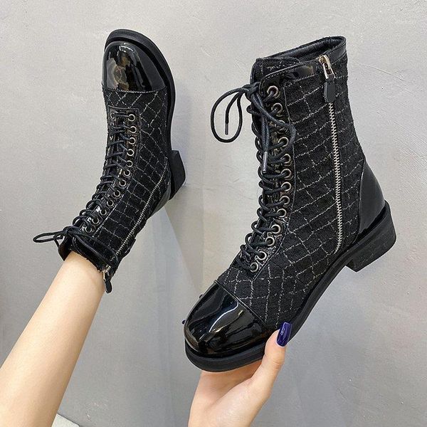 trendy checkered cloth patchwork riding bottes chunky heels cross-tied&zipper winter botas japanned leather short knight boots1, Black
trendy checkered cloth patchwork riding bottes chunky heels cross-tied&zipper winter botas japanned leather short knight boots1, Black
