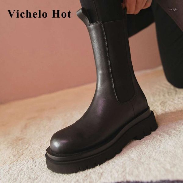 boots vichelo korean girls genuine leather patchwork round toe thick high heels slip on young lady daily wear mid-calf l7f11, Black
boots vichelo korean girls genuine leather patchwork round toe thick high heels slip on young lady daily wear mid-calf l7f11, Black