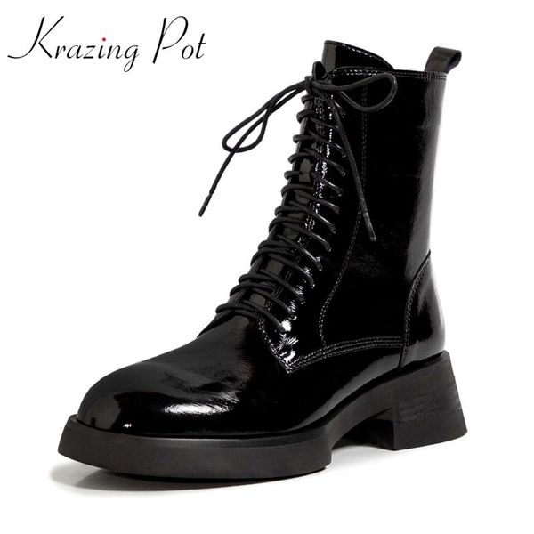 boots krazing pot cow patent leather round toe high heel riding cross-tied winter classic style solid young lady ankle l91, Black
boots krazing pot cow patent leather round toe high heel riding cross-tied winter classic style solid young lady ankle l91, Black