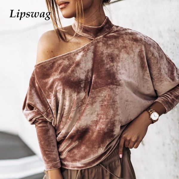 women off shoulder hang neck blouse shirt fashion hollow out batwing long sleeve pullovers casual velvet solid blusa, White 
women off shoulder hang neck blouse shirt fashion hollow out batwing long sleeve pullovers casual velvet solid blusa, White