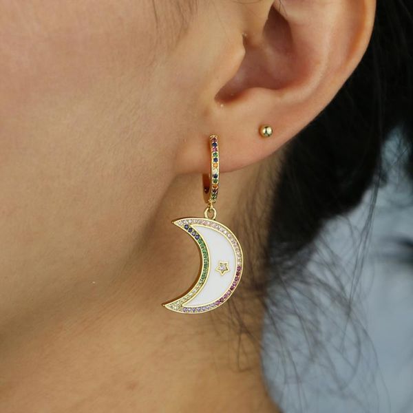2020 christmas gift jewelry moon hoop cz moonlight crescent moons earring micro pave rainbow colorful cz cute lovey fashion, Golden;silver
2020 christmas gift jewelry moon hoop cz moonlight crescent moons earring micro pave rainbow colorful cz cute lovey fashion, Golden;silver