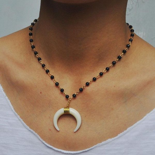 pendant necklaces bohemia black beads acrylic ox horn crescent moon women vintage wire twisted clavicle necklace jewelry yn821, Silver
pendant necklaces bohemia black beads acrylic ox horn crescent moon women vintage wire twisted clavicle necklace jewelry yn821, Silver