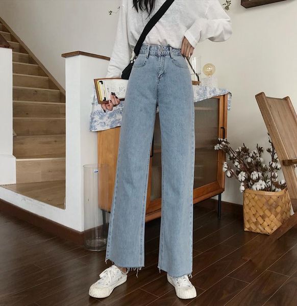 women's jeans loose high waist retro straight leg trend wide slimming denim trousers women pants, Blue
women's jeans loose high waist retro straight leg trend wide slimming denim trousers women pants, Blue
