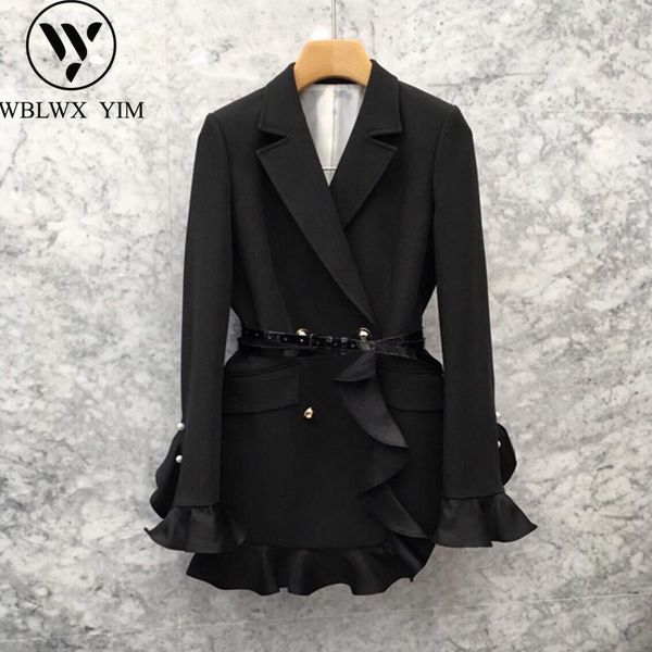 women's suits & blazers autumn blazer jacket women suit fashion ruffle spliced design lady loose irregular coat belt1, White;black
women's suits & blazers autumn blazer jacket women suit fashion ruffle spliced design lady loose irregular coat belt1, White;black